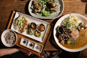 the top image is tempeh which wasn't as good as the set items at Magokoro in Kamakura