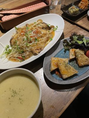 Ankake Risotto, soy milk soup & tempeh   at Magokoro in Kamakura