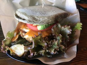 Hemp pancake vegan burger at Magokoro in Kamakura