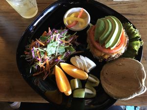 Vegan Hemp pancake burger (full plate) at Magokoro in Kamakura