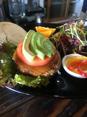 Pate and sauce made from scratch. Buns are hemp pancakes. at Magokoro in Kamakura
