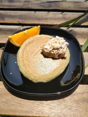 Hemp pancake up close at Magokoro in Kamakura