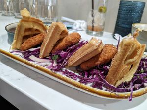 vegan chicken and waffles 9/10 at Good Morning in Las Vegas