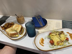 The just egg sausage scramble sandwich and the avo toast with just egg  at Good Morning in Las Vegas