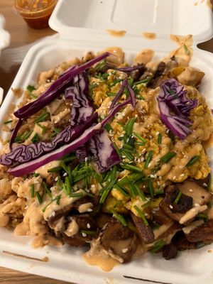 Chick’n with vegan egg  at Hippie Hibachi in Atlanta