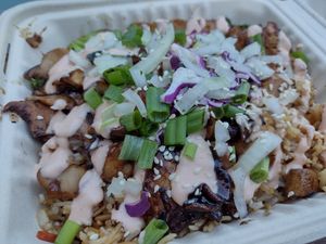 Mushroom and vegan chicken fried rice at Hippie Hibachi in Atlanta