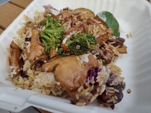 Mushroom and vegan chicken fried rice at Hippie Hibachi in Atlanta