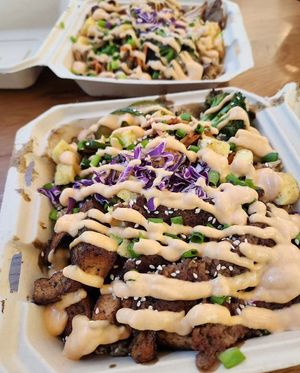 Hippie plate with just egg, tofu, & impossible meat at Hippie Hibachi in Atlanta