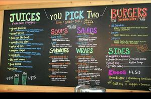 Menu board at Juicy's Wellness Cafe in Cookeville