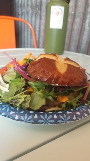 New Cheesy Mushroom Burger at Juicy's Wellness Cafe in Cookeville