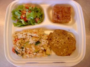 Cous cous salad + bread with mo yeast + green salad + apple pie at Prasadam in Zagreb