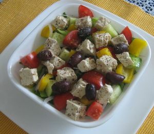 Vegan greek salad at Prasadam in Zagreb