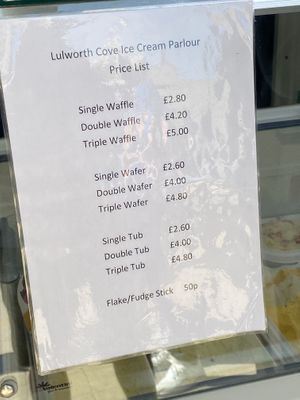 Price list   at Lulworth Estate Ice Cream Parlour in Wareham