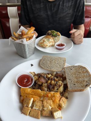 Vegan hash - butternut squash/ vegan wrap with side of fries    at Georgie's Diner in West Haven