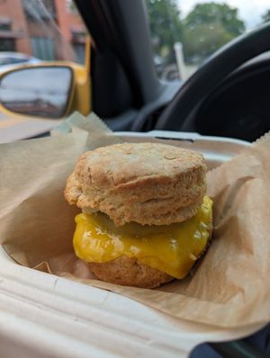 Breakfast biscuit sandwich at Guerilla Bizkits in Nashville