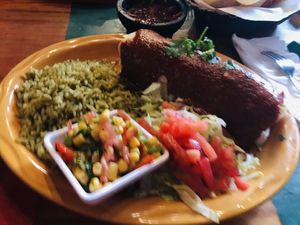 Oaxaca Burro with Red Sauce (and it IS vegan now!) at Oaxaca Restaurant in Sedona