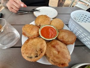 Fried aubergines with salsa at Restaurant la Torre in Palafrugell