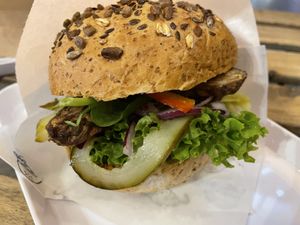 Tempeh burger (somewhat dry - if you’re into that)  at Krowarzywa - Chmielna in Warsaw