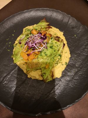Cabbage rolls with soy ragù and roasted sweet potatoes at Integraldo in Majano