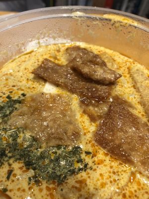 Upclose of laksa -thick and creamy! at Gan En 感恩素食 in Central Singapore