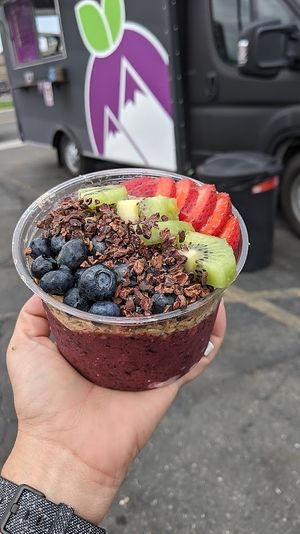Just ask for the bowls without honey or bee pollen. No other ingredients are non vegan. I usually make my own bowl.  at Mountain Berry Bowls in Fruita