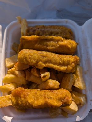 Battered sausage supper at The West End Cafe in Isle Of Bute