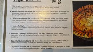 Pie menu at Milton Fish and Chips in Tenby