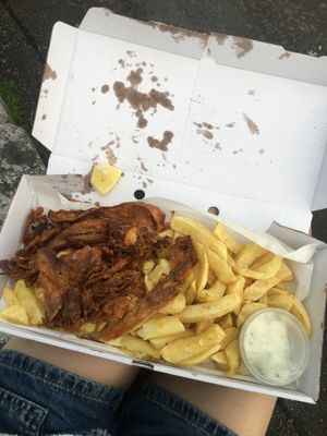 Vegan cod (banana blossom) at Milton Fish and Chips in Tenby