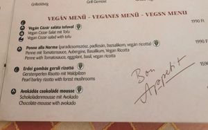 Vegan options on the menu at Stég Pub Pizzéria in Tihany