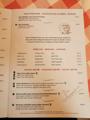 Vegan Menu at Stég Pub Pizzéria in Tihany