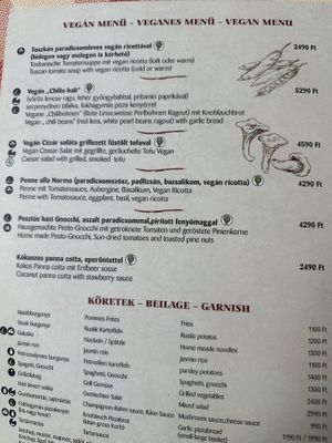 Vegan menu  at Stég Pub Pizzéria in Tihany