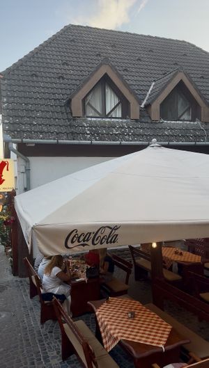 The view from the stairs of the second entrance (from the ice cream shop terrace on grin of the abbey)  at Stég Pub Pizzéria in Tihany