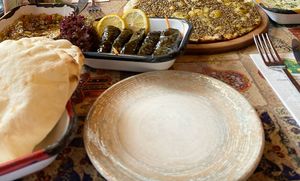 Lebanese pita w Zatar is the best. dolmas, eggplant dish at Arada Cafe in Istanbul