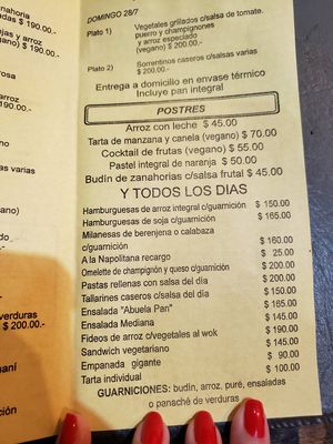 Menu at Abuela Pan in Buenos Aires