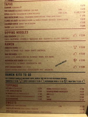 menu at Mochi Ramen Bar in Vienna