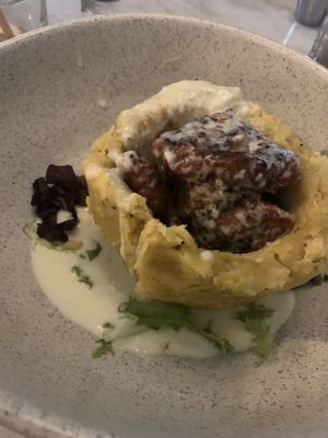 Garlic sauce impossible burger mofongo  at Atabey Condado in San Juan