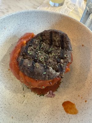 Mofongo with impossible burger  at Atabey Condado in San Juan