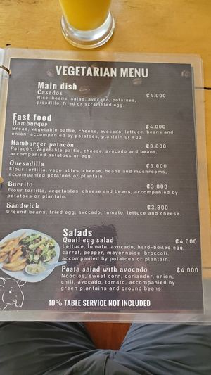 Veg menu at Cafe la Semilla in Bijagua