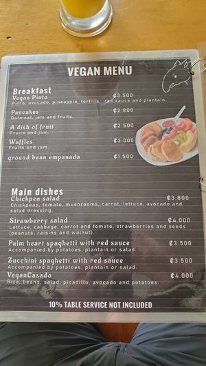 Vegan menu at Cafe la Semilla in Bijagua