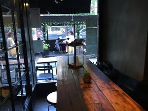 Inside table, looking out at Thai 72 in New York City