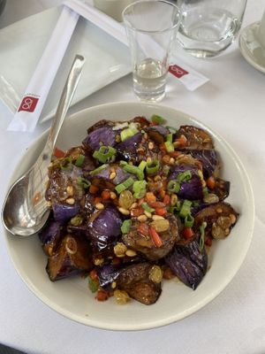 Chinese eggplant with garlic sauce and pine nuts  at Buddakan in Philadelphia