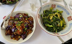 Chinese eggplant and Wok Gai Lan (request that wok gai lan be made vegan) at Buddakan in Philadelphia