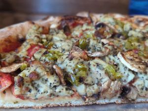 Med pizza with vegan cheese and 2 topping for $19.50. at Black Rock Pizza in Captain Cook