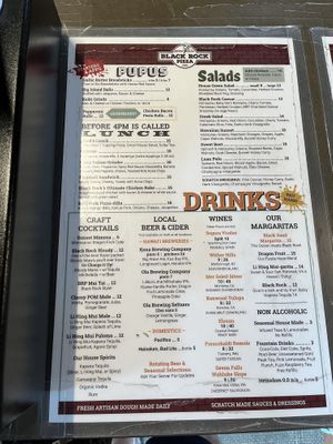 Menu - salads and drinks  at Black Rock Pizza in Captain Cook