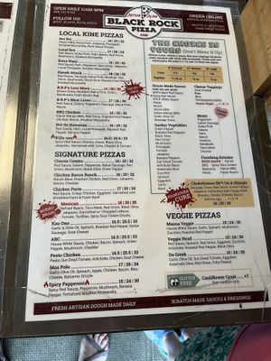 Pizza menu   at Black Rock Pizza in Captain Cook
