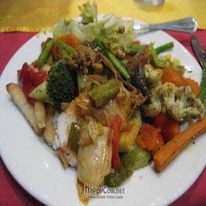 Plate of food from Asian vegetarian buffet at Golden Kinnaree Buffet Restaurant in Phuket