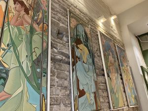 Paintings indoors   at Knafeh Sheinkin in Tel Aviv