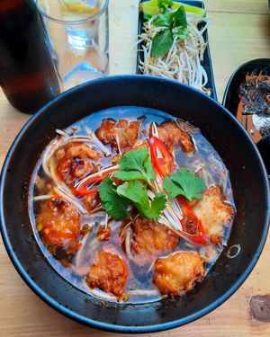 Bun with vegan chicken at Vnam in Manchester