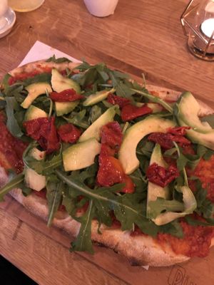 Pinsa Verde with V-Bolognese instead of guacamole-base  at Pinsa Manufaktur in Ludwigsburg