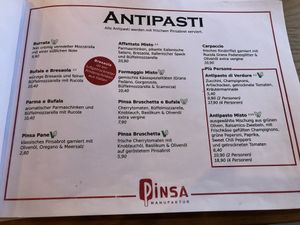 Menu  at Pinsa Manufaktur in Ludwigsburg